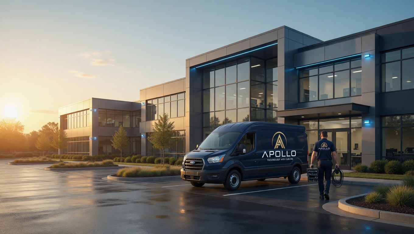 Apollo Technology and Cabling van outside a commercial building in the Chicago area
