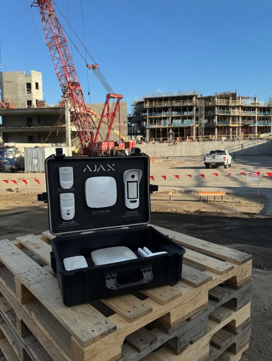 Wireless perimeter alarm equipment kit on construction site