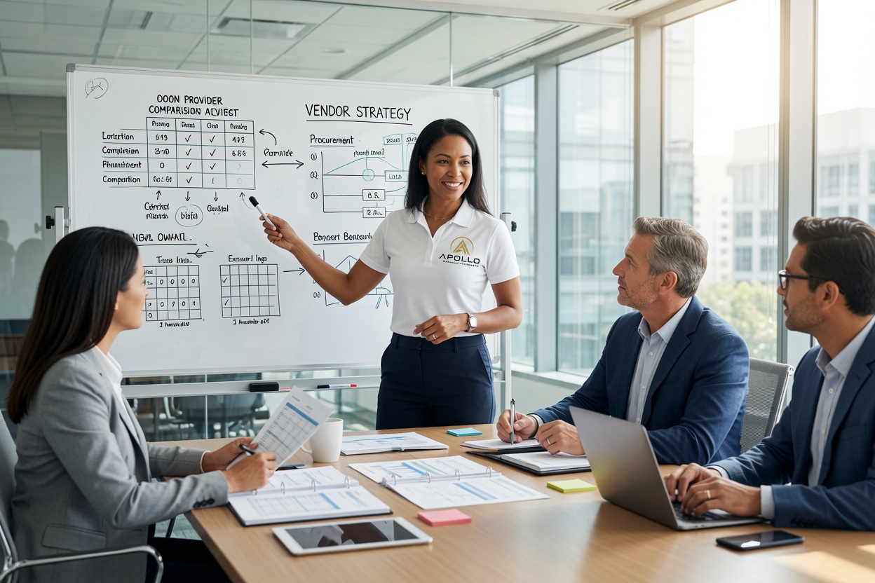 Apollo advisor reviewing vendor strategy and technology service options with business clients