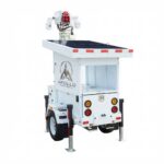 Rear view of Apollo Mobile Sentry solar surveillance trailer with cameras
