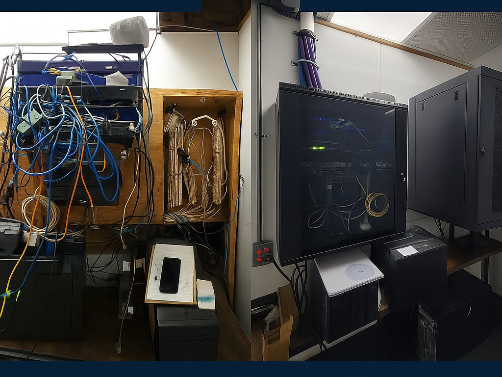 Chicago server room cleanup and organization – before and after by Apollo Technology and Cabling